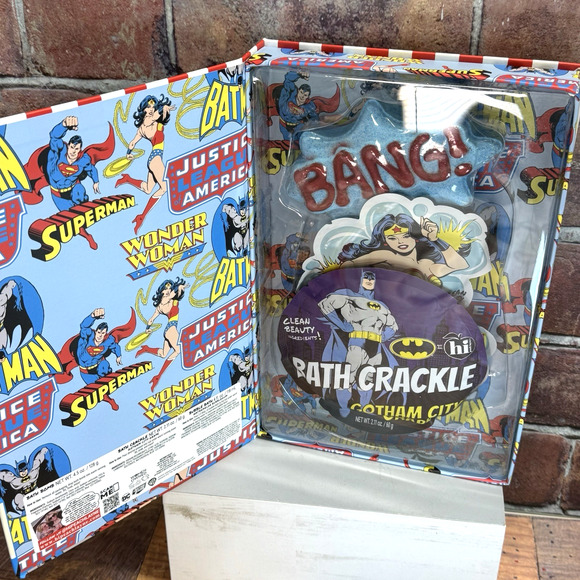 Justice League x Hi Peach Layne Bath Set- Bath Bomb Bath Crackle Bubble Bath New - Picture 2 of 8